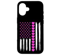 Carcasa para iPhone 16 Día de San Valentín Corazones Rosa Bandera Americana Amante Patriótico