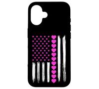 Carcasa para iPhone 16 Día de San Valentín Corazones Rosa Bandera Americana Amante Patriótico