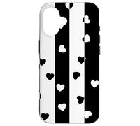 Carcasa para iPhone 16 Día de San Valentín Negro Blanco Rayas Verticales corazón Minimalista