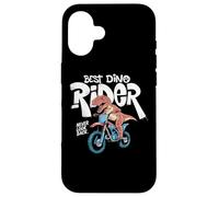 Carcasa para iPhone 16 Dinosaur T Rex Riding a Bike Motocross Dino Rider
