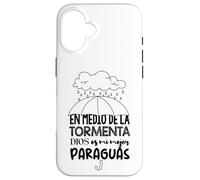 Carcasa para iPhone 16 Dios es mi Paraguas en Medio de la tormenta