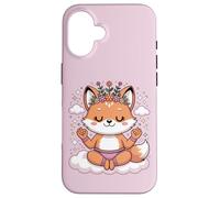 Carcasa para iPhone 16 Diseño de Mandala en Postura de Loto para atención Plena, Lindo Zorro de Yoga