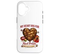 Carcasa para iPhone 16 Divertida Idea de Amor para Perros con Estampado de Barro y Estampado de My Heart Has Fur