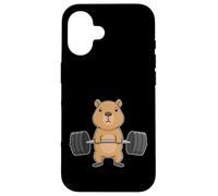 Carcasa para iPhone 16 Divertido Capibara Gimnasio Entrenamiento Peso Muerto