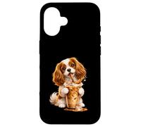 Carcasa para iPhone 16 Divertido diseño Cavalier King Charles Spaniel Coffee Dog Lover