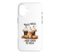 Carcasa para iPhone 16 Divertido Halloween Hocus Pocus Necesito Café para Enfocarse Barista