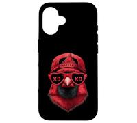 Carcasa para iPhone 16 Divertido Pájaro Rojo Cardenal Norteño Gafas Sol Ilustración