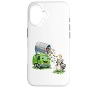 Carcasa para iPhone 16 Dumpy The Garbage Truck Limpieza de Basura con niños Mapache