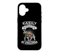 Carcasa para iPhone 16 Easily Distracted by Unicorns Funny Animal Unicorn Loves