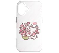 Carcasa para iPhone 16 Easter Bunny Pink Sakura Flower Cute Japanese Cherry Blossom