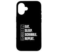 Carcasa para iPhone 16 Eat Sleep Scribble Repeat, Gracioso Dibujo para escribano médico