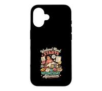 Carcasa para iPhone 16 El Weekend Empieza Miercoles Divertido Diseño Gato