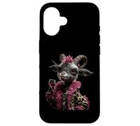 Carcasa para iPhone 16 Elegante Retrato De Ovejas Moda Granja Animal Cordero Rosa Redondo