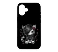 Carcasa para iPhone 16 EMO Cat Rose Regalos góticos Amante de los Gatos Goth Girl Dark Kitty