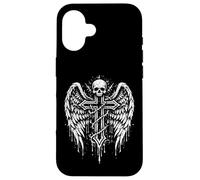 Carcasa para iPhone 16 EMO Goth Cruz Alas Ángel Grunge Cráneo Alternativa Oculto