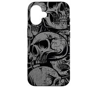 Carcasa para iPhone 16 Estilo 90s Gris Negro Cráneos Tatuaje Tradicional Americano