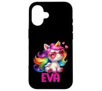 Carcasa para iPhone 16 Eva Nombre Personalizado Colorido Unicornio Mujer Ni