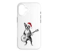 Carcasa para iPhone 16 Fiesta de Navidad con Guitarra de Santa Boston Terrier