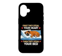 Carcasa para iPhone 16 First They Steal Your Heart Then The Bed Boxer Dog Owner Fun
