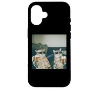 Carcasa para iPhone 16 Foto Retro de Gatos con Cerveza Divertida, Divertida Fiesta de Gatos enfriados con Alcohol