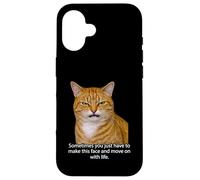 Carcasa para iPhone 16 Funny Angry Annoyed Cat Face Meme Unimpressed Orange Cat Pun