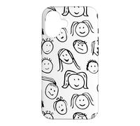 Carcasa para iPhone 16 Funny Artsy Linocut Kids Faces, Lindo Sonriendo riendo