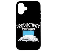 Carcasa para iPhone 16 Funny Cat Productivity Destroyer Dueño de Gato Humor Amante de los Gatos