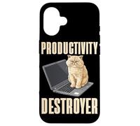 Carcasa para iPhone 16 Funny Cat Productivity Destroyer Dueño de Gato Humor Amante de los Gatos