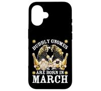 Carcasa para iPhone 16 Funny Champagne Birthday Gnomes For Women Are Born In March