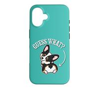Carcasa para iPhone 16 Funny Girl Kawaii Guess What Butt Black Tricolor Corgi Lover