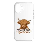 Carcasa para iPhone 16 Funny Highland Cow desordenado Pelo no Importa Lindo Amante de la Vaca