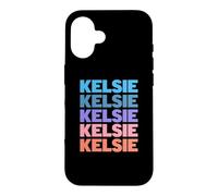 Carcasa para iPhone 16 Funny Modern Repeated Text Design First Name Kelsie