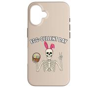 Carcasa para iPhone 16 Funny Skeleton Easter Egg Hunt Humor Egg Day