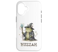 Carcasa para iPhone 16 Funny Wizard Frog Huzzah Meme Fantasy Humor Cottagecore