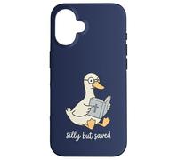 Carcasa para iPhone 16 Ganso Tonto Pero Salvado Leyendo Santa Biblia Lindo Cristiano