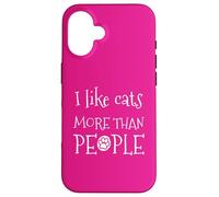 Carcasa para iPhone 16 Gatito sarcástico Retro Divertido con Texto en inglés I Like Cats More Than People
