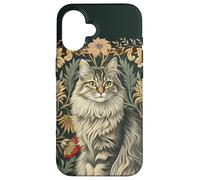 Carcasa para iPhone 16 Gato Maine Coon Vintage Estilo William Morris