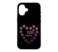 Carcasa para iPhone 16 Gato Mamá Corazón Huellas Estéticas Lindas Patas Rosa