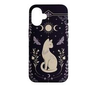 Carcasa para iPhone 16 Gato místico Celestial Luna Polilla Botánica Arte Oculto