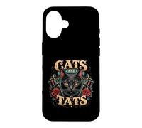 Carcasa para iPhone 16 Gatos y Tatuajes Gato Negro Artista del Tatuaje