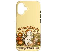 Carcasa para iPhone 16 Getting My Steps in Walking with The Lord Christian Cat