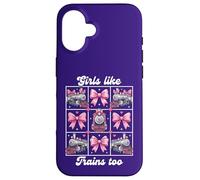 Carcasa para iPhone 16 Girls Like Trains Too Cute Pink Bow Locomotora Coqueta