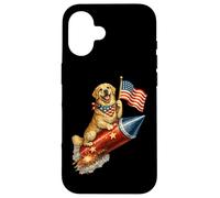 Carcasa para iPhone 16 Golden Retriever Dog 4 de Julio 4th American Flag