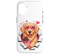 Carcasa para iPhone 16 Golden Retriever Puppy with Chocolate Hearts