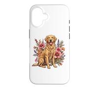 Carcasa para iPhone 16 Goldie Sporting Dog Vintage Flowers Floral Golden Retriever