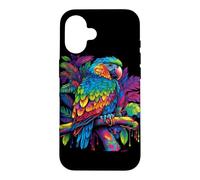 Carcasa para iPhone 16 Gráfico de aerógrafo Retro Colorido Loro pájaro Tropical