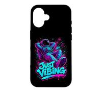 Carcasa para iPhone 16 Gráfico de Astronauta Morado y Verde Azulado Just Vibing para Hombre