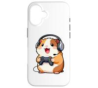 Carcasa para iPhone 16 Guinea Pig Playing Video Game Rodents Gamers