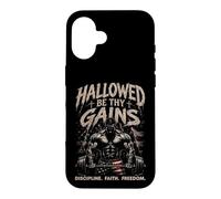 Carcasa para iPhone 16 Hallowed Be Thy Gains Halterofilia Fitness USA Culturista