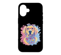 Carcasa para iPhone 16 Happy Golden Retriever Dog Lover Graphic Pink Glasses Azul